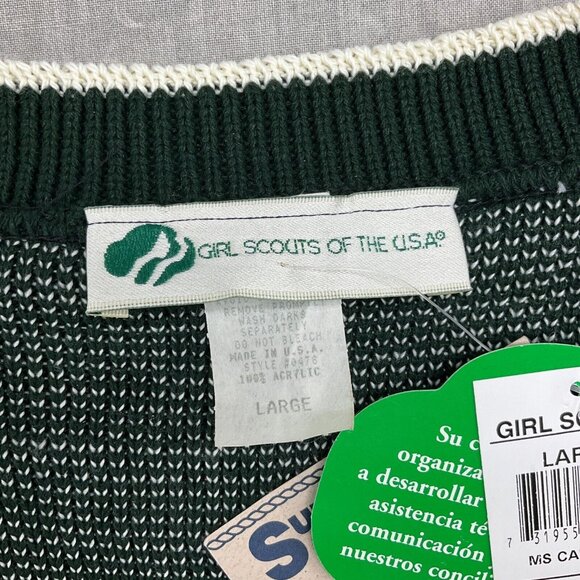 Girl Scouts of USA Cardigan Large Green White Fleck Acrylic Sweater USA VTG‎ NWT - Picture 4 of 11